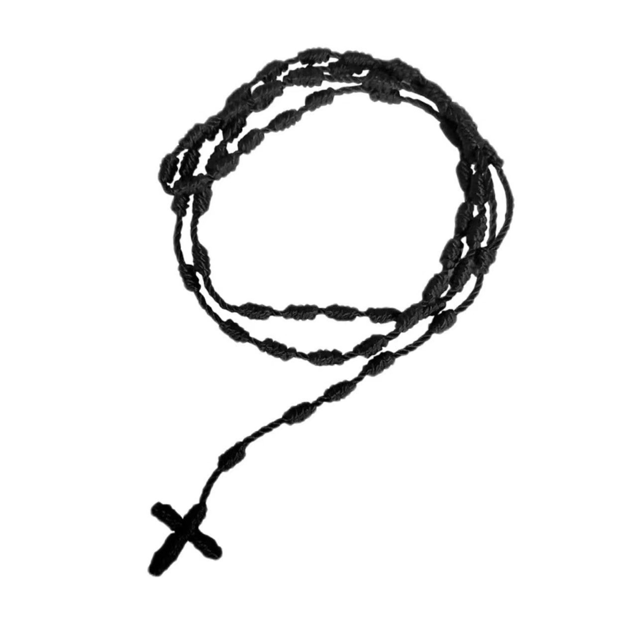 Hand-Knotted Beaded Cross Necklace, Non-Metal Bead Chain